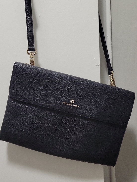 Celine Dion Handbags - Céline Dion Black Pebbled Leather Crossbody Bag with Gold Hardware